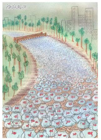 کاریکاتوری از زاینده‌رود در قلب شهر!