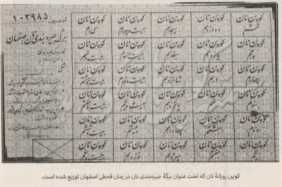 نمونهای از کوپن جیرهبندی نان در قحطی اصفهان